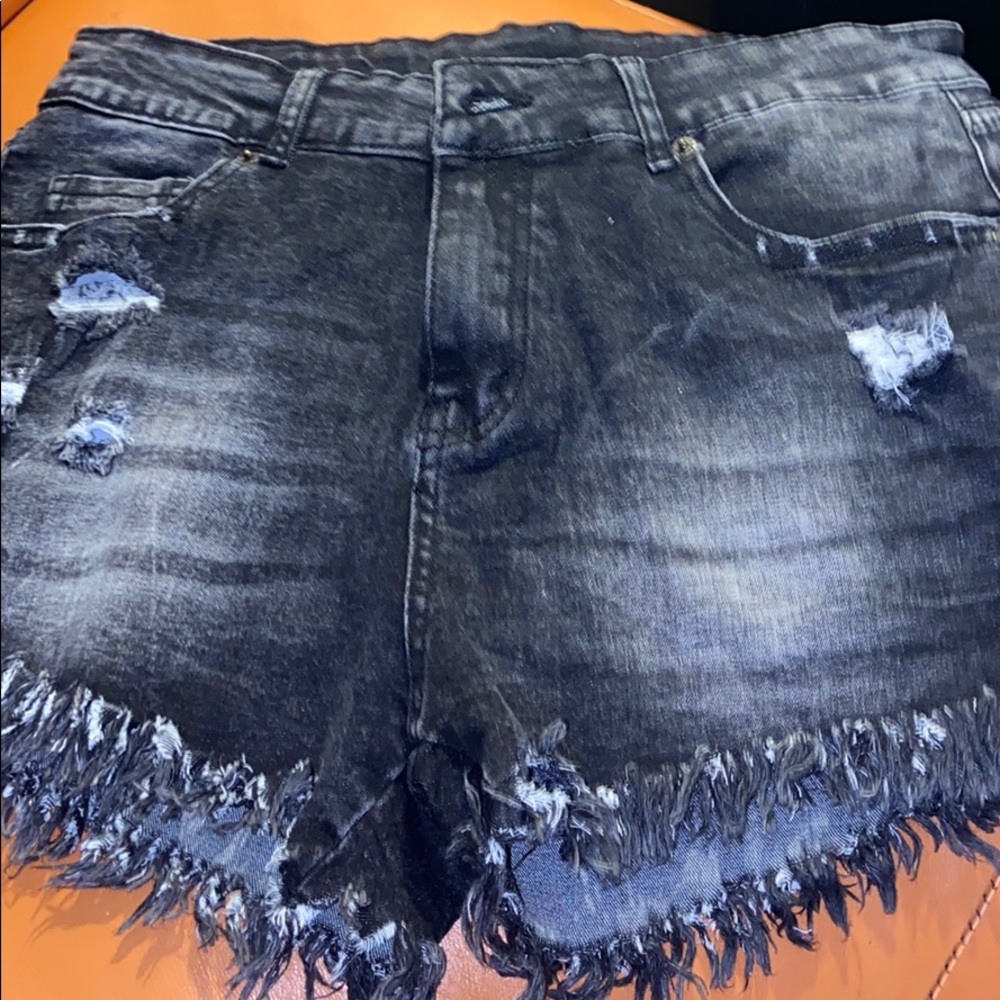 Black denim shorts